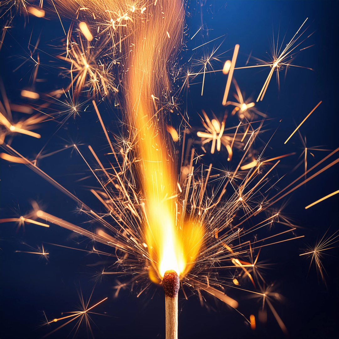 Photo of a match with sparks